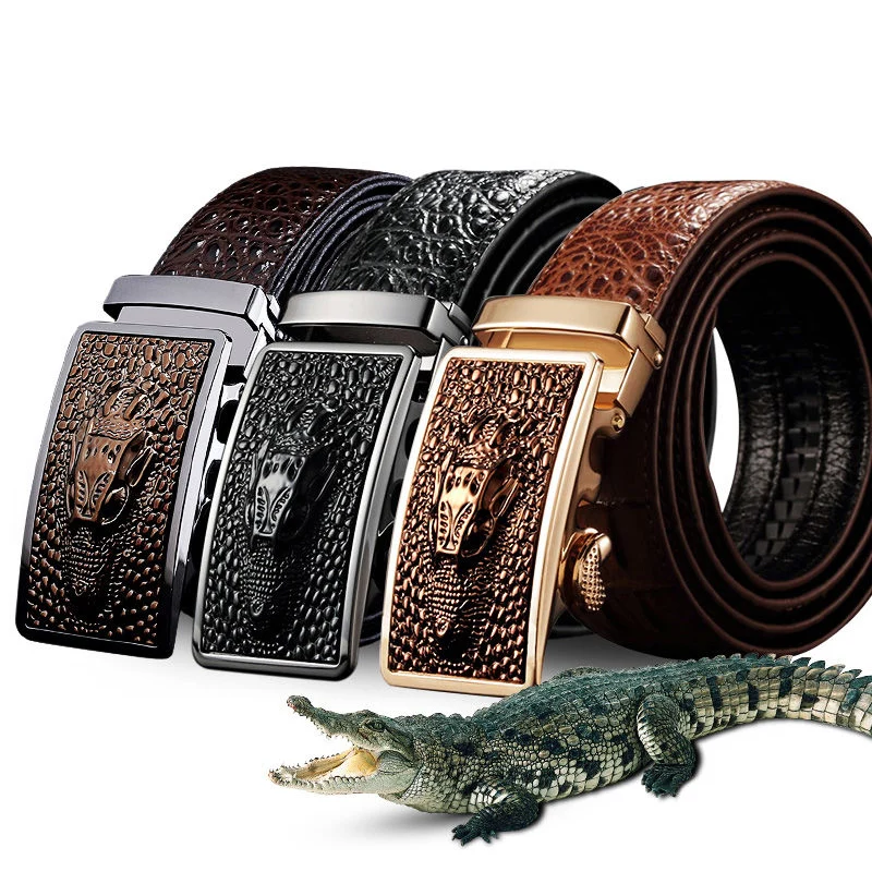 

Crocodile pattern men's belt men's leather automatic buckle pure cowhide trousers belt business casual Korean fashion youth