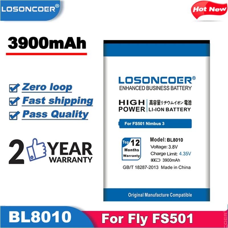 LOSONCOER 3900 мАч аккумулятор высокого качества BL8010 Аккумулятор для fly FS501 Nimbus 3 BL 8010