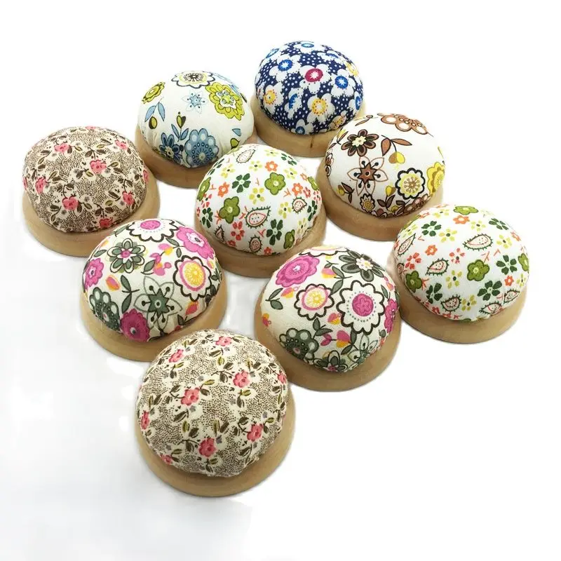 

New Style Wooden Base Flower Printing Needle Pin Cushion DIY Stitch Sewing Needlework Accessory