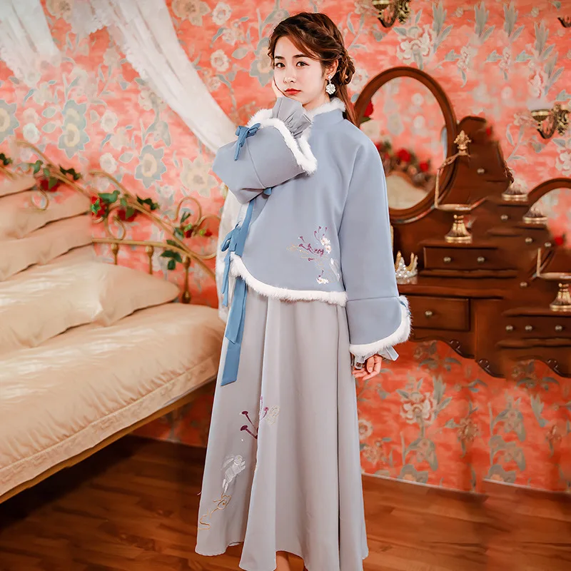 Вышитые танцевальные костюмы Hanfu Женское зимнее сказочное платье одежда для