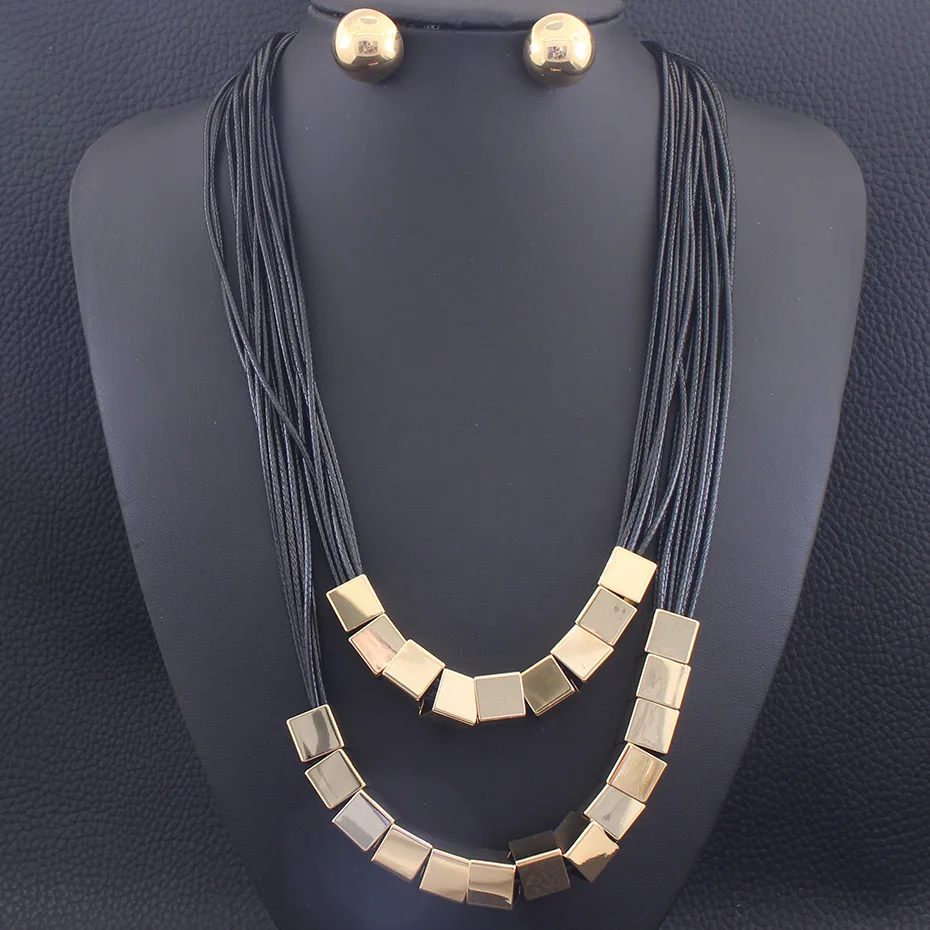 Цепочки длиной 55 см свитер квадратное ожерелье и серьги-гвоздики модные