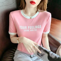 summer casual letter printed short above the navel women t shirt cotton o neck short sleeve female soft cotton tops tees 2021