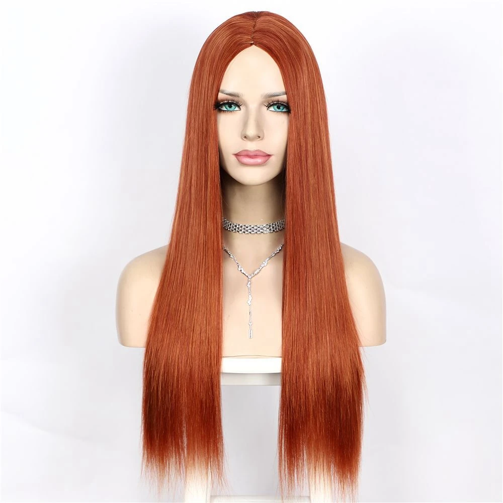 

Long Straight Copper Red Synthetic Wig Machine Made Heat Resistant Fiber Wig Cosplay Party Daily Wigs for Women Drag Queen Wig