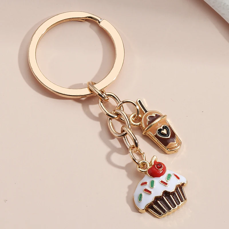 

Cute Food Keychain Sausage Egg Cake Ice Cream Pearl Milk Tea Key Ring Afternoon Tea Key Chains For Women Gifts Handmade Jewelry