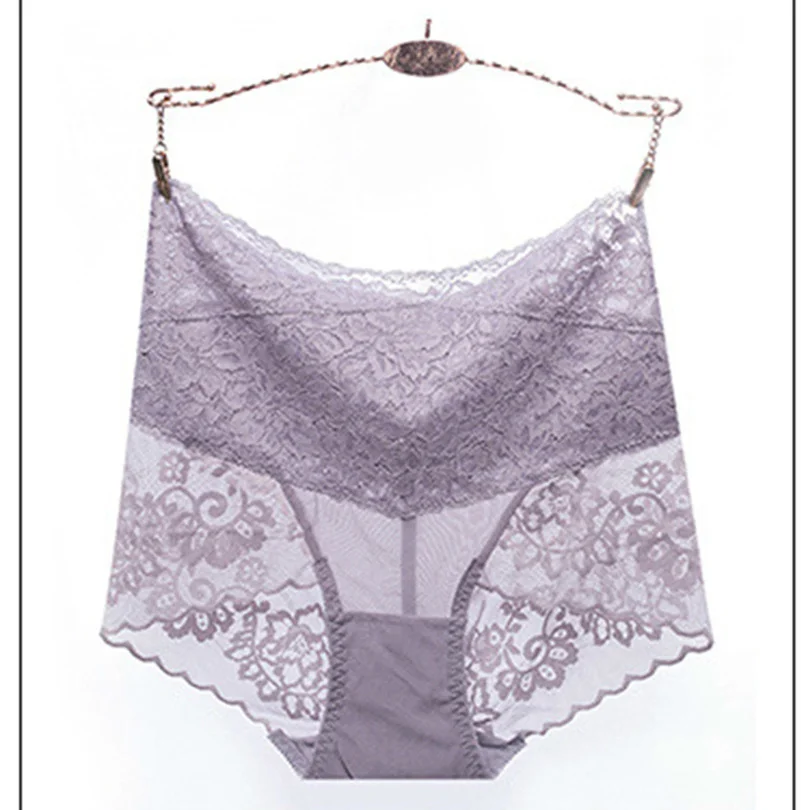 

Women Ice Silk High-Waist Cotton Crotch Antibacterial Panties Sexy Ladies Briefs Lace Hips Transparent Seamless Female Underwear