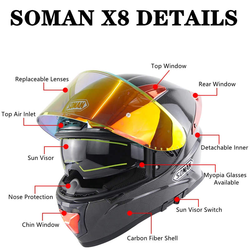 Углеродное волокно мотоциклетный шлем для BMW Kawasaki Honda Suzuki Yamaha Harley Ducati полное лицо