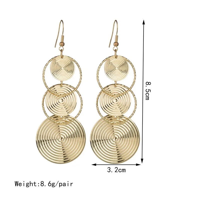 

Ladies Earrings Exaggerated Metal Drop Earrings Round Fashion Trendy Wedding Gifts 2021 New Arrivals Jewelry Gold Silver Dangle