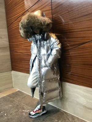 30 градусов, Детские теплые зимние пуховые пальто на утином пуху для мальчиков и девочек, 95% г. Детские модные куртки серебристого цвета детская верхняя одежда