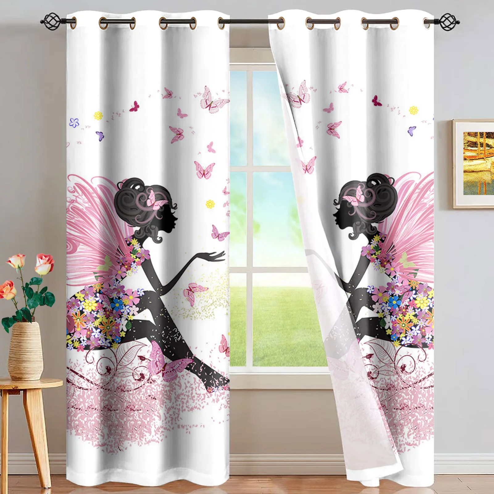 

С украшением в виде бабочки; С принтом 2 панелей/идут в комплекте, оконные шторы блокировать, ткань, драп, затемнение Термальность утепленная...