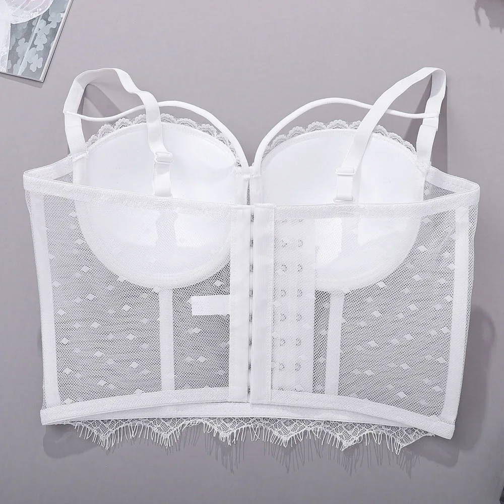 

2021 New Women Lace Camisole Sequined Bowknot Perspective Crop Top Bustier Bra Night Club Party Tank Tops With Steel Ring Y838