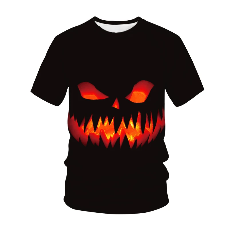 

2021 Summer New Round Neck Men And Women Fashion 3D Printing Casual Short-Sleeved Harajuku T-Shirt PumPkin Horror Element Street