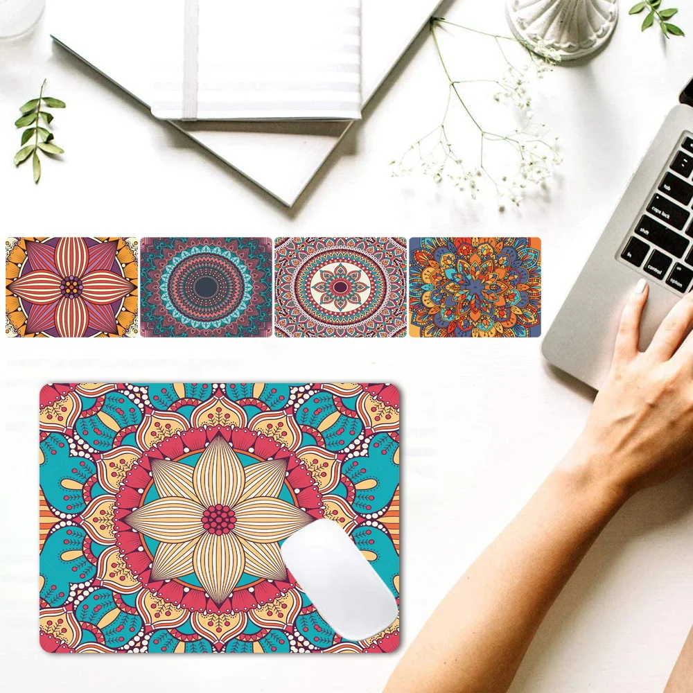 

25x21cm Office Mouse Pad Mandala Pattern Computer Mousepad PU Leather Non-slip Notebook Pad Waterproof PC/laptop Universal Mat
