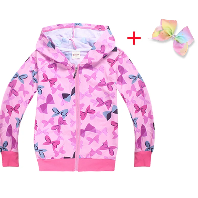 JOJO Siwa/осенние куртки с рисунком для маленьких девочек; пальто с капюшоном и бантом; детская верхняя одежда на молнии для девочек; пальто; повседневная одежда
