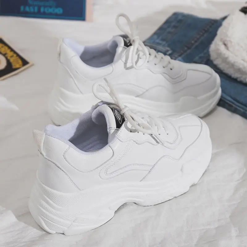 

White Women Shoes New Chunky Sneakers For Women Lace-Up White Vulcanize Shoes Casual Fashion Dad Shoes Platform Sneakers Basket