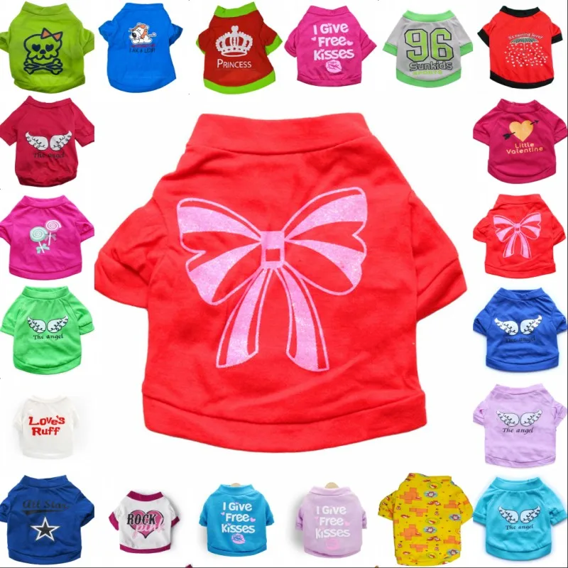 

Pet Supplies Dog Clothes Cotton Bowknot Pet T-Shirt Teddy Clothes Spring and Summer