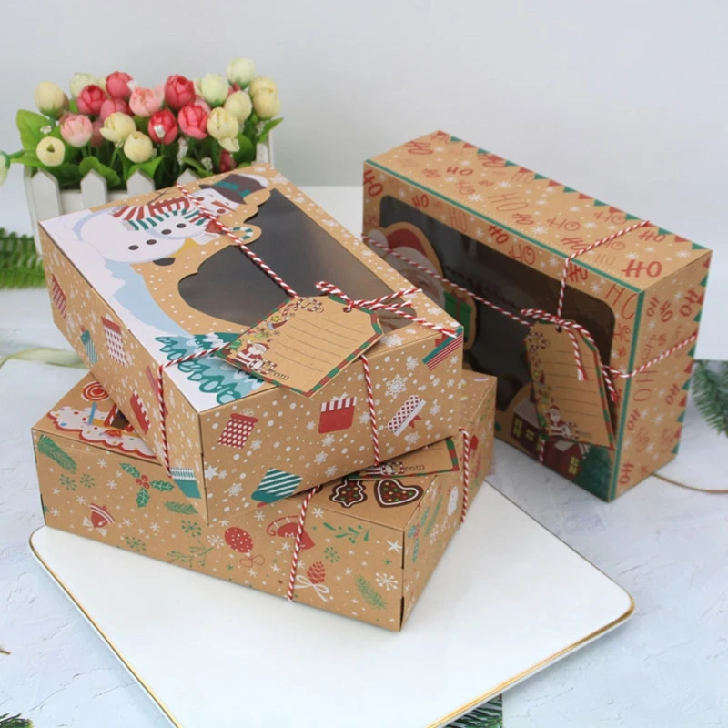 

K3NA 12 Pcs Handmade Candy Wrapping Bag Christmas Packaging Box Santa Claus Snowman Holiday Xmas Party Favors Kraft Paper Gift