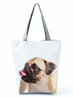 Повседневная вместительная Экологически чистая многоразовая сумка для покупок с принтом собаки, для мопса, складная дорожная женская сумка для хранения с индивидуальным рисунком