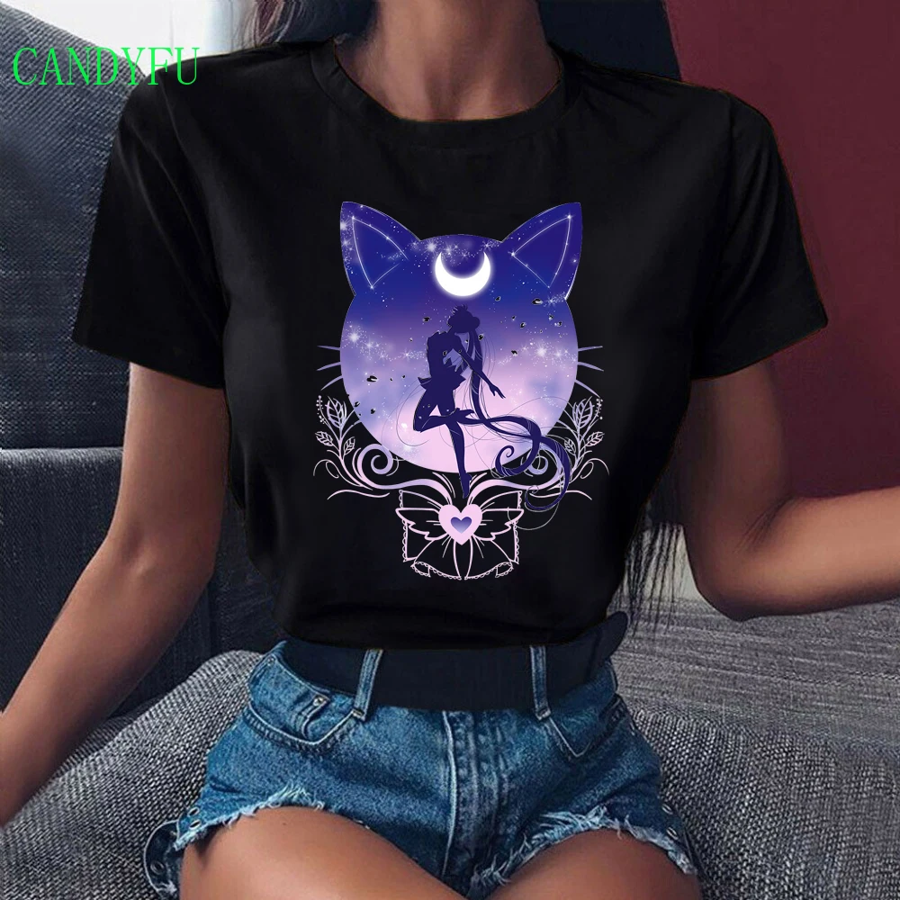 Harajuku Printed Women T-shirt Cartoon Cat Hip Hop T-shirt Girl Shirts Summer Tees Streetwear FashionTops Vintage Tshirt