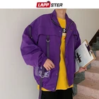 Куртка-бомбер LAPPSTER мужская с лентами, уличная одежда, пурпурная ветровка в стиле хип-хоп, с карманами, в стиле Харадзюку, осень 2022