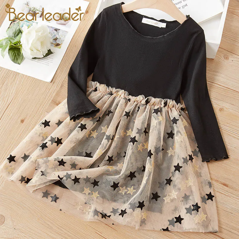 Bear Leader Girls Dress New Autumn Fashion Kids Girl Elegant Princess Dresses Lace Pentagram Children Kid Clothing Vestidos 3 7Y | Детская