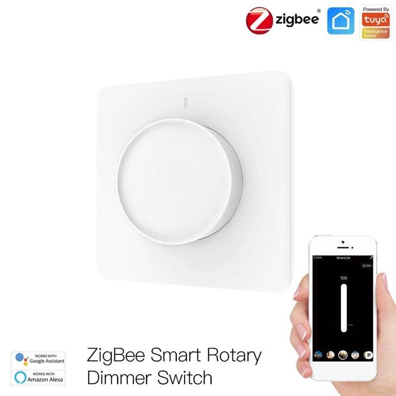

Умный поворотный/сенсорный регулятор света ZigBee, ЕС переключатель с дистанционным управлением через приложение Smart Life/Tuya, голосовое управле...
