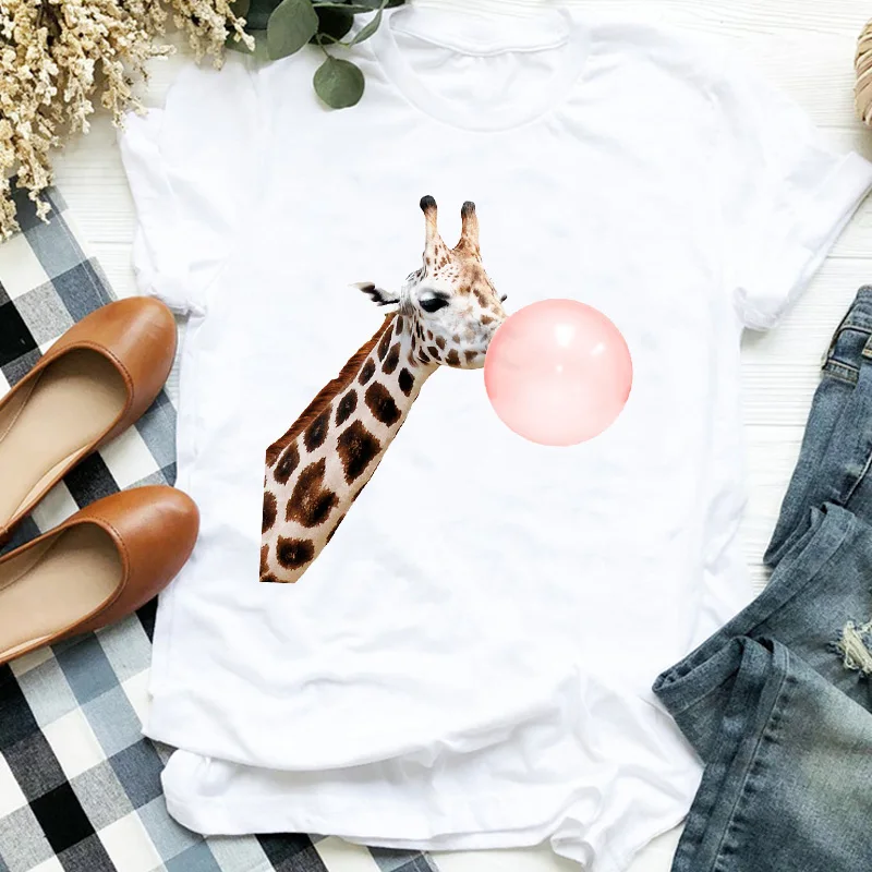 

Cartoon Giraffe Balloon Print T Shirt Women Short Sleeve O Neck Loose Tshirt Women Tee Shirt Tops Female Clothes Camisetas Mujer