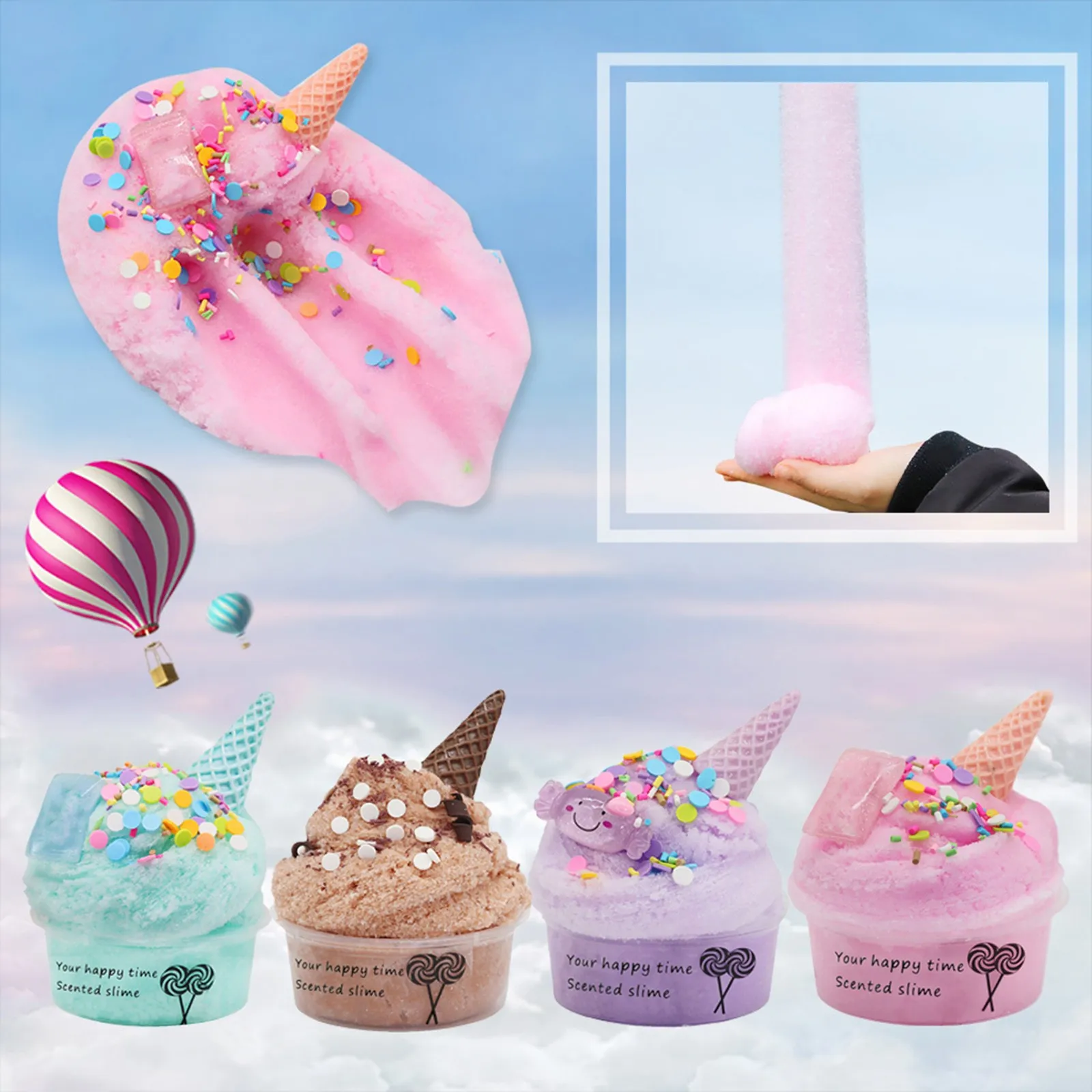 

60 мл ватные конфеты облако мороженое конус слайм крутящаяся Ароматизированная глина игрушка «сделай сам» игрушки ручной работы для детей р...
