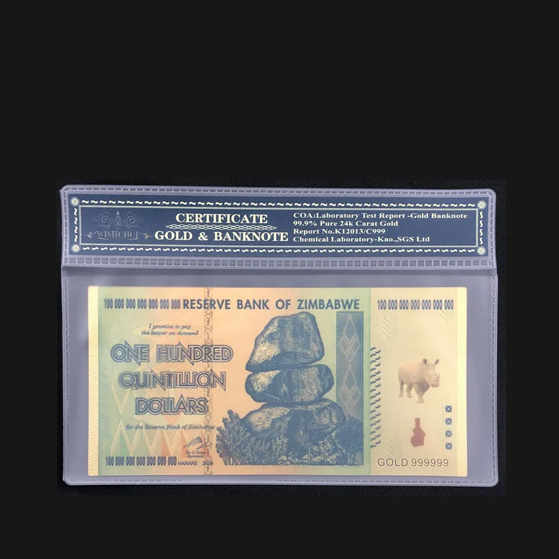 1 шт. носорог сто куинтилон долларов с КоА рамкой Zimbabwe Виа 24K золото