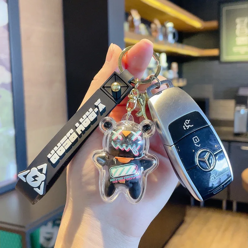 Мультяшный креативный акриловый крутой брелок для ключей с медведем кукла