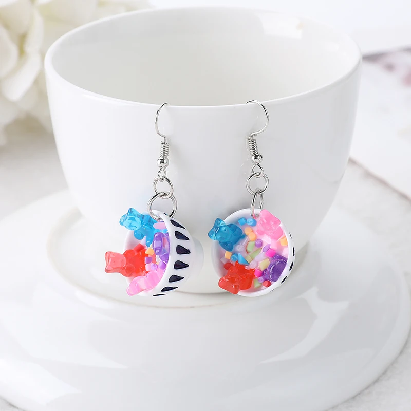 1Pair Women Drop Earrings Candy Food  With Mini Gummy Bear Charms  Fashion Japan and South Korea Style Jewelry
