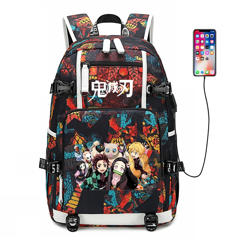 Demon Slayer: Kimetsu no Yaiba Women Backpack Anime Bookbag Nylon School Bags Large Travel Backpack Unisex Laptop Backpack