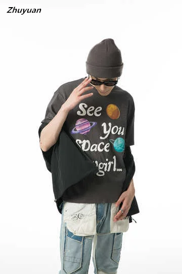 

2022ss SpaceCowgirl Interstellar Universe Girl пенообразовательная футболка для мужчин и женщин лучшее качество модные свободные футболки в стиле хип-хоп