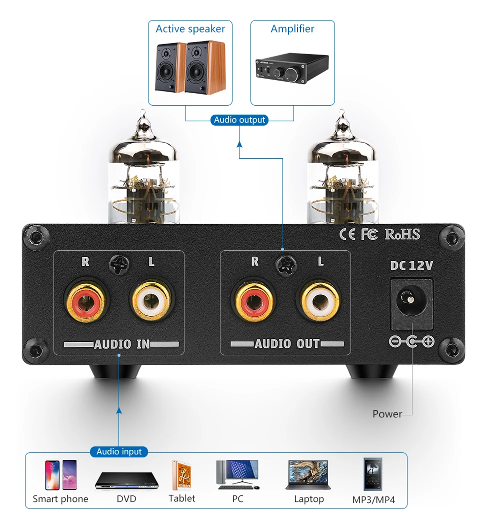 AIYIMA 6J1 ламповый усилитель желчный предусилитель HIFI предусилитель ВЧ регулировка басов аудио предусилитель DC12V для усилителя динамика