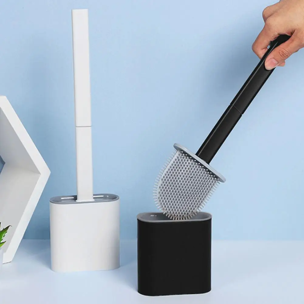 

Toilet Brush Water Leak Proof With Base Flat Head Flexible Soft Bristles Brush No Splashing No Water Accumulation Quick Drying