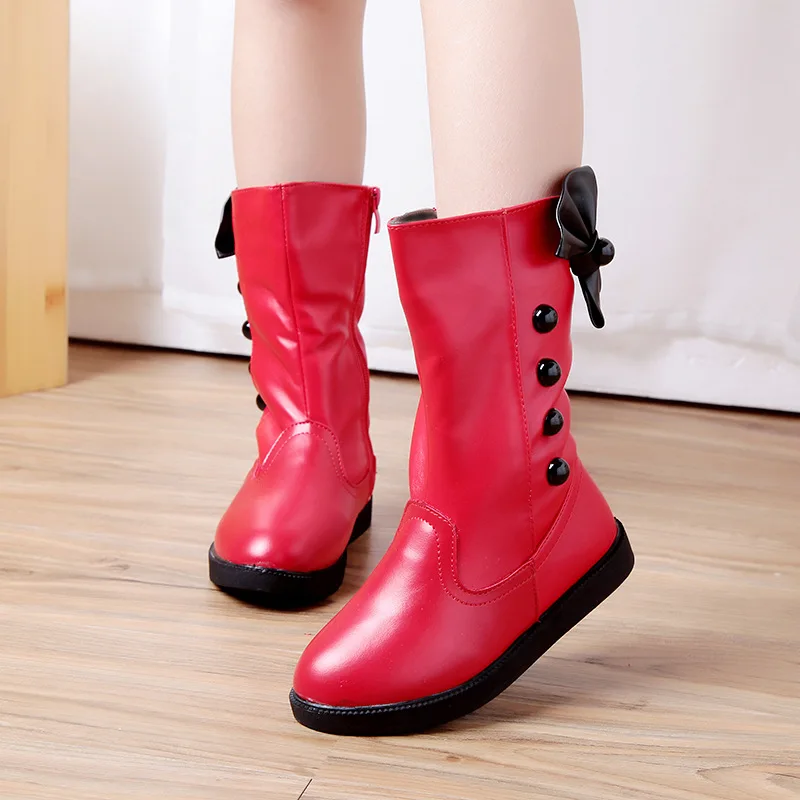 

Зимние детские ботинки; Зимняя хлопковая обувь для мальчиков; Теплые однотонные ботильоны для девочек; Модные Нескользящие ботинки с банто...