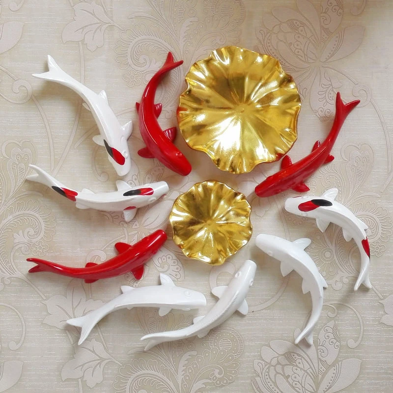 Home Wall Hanging Resin Lotus Leaf Fish Model Crafts Decoration Background Mural Ornaments Livingroom Wedding Sticker |