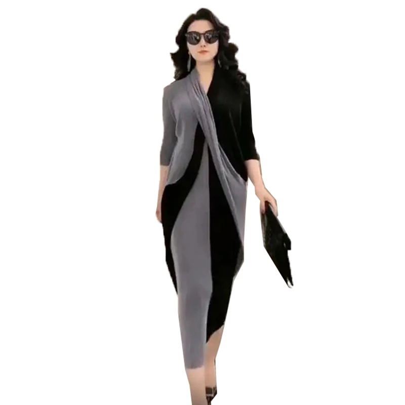 

Fashion Ladies Dress New 2020 Autumn V-neck Color Matching Elegant Temperament Long Women's Dress Vestidos party Costume K1129