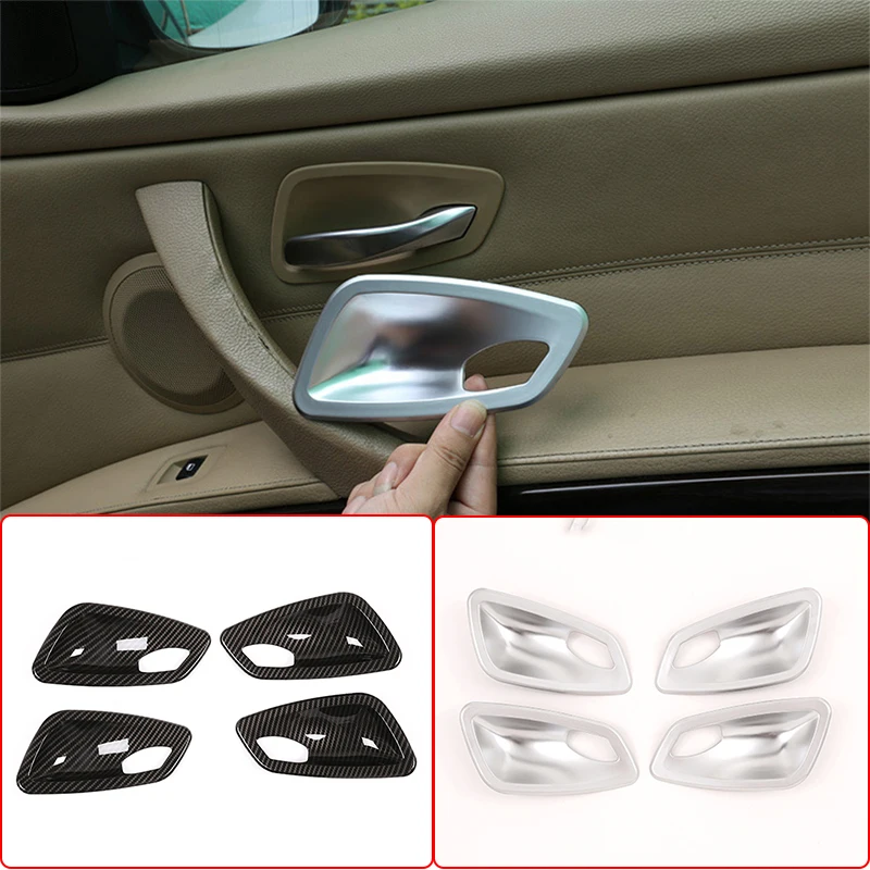 

4 Pcs/Set ABS Chrome/Carbon Fiber Car Inner Door Handle Bowl Cover Sticker Case For BMW 3 Serie E90 Sedan 2005-2012 Accessories