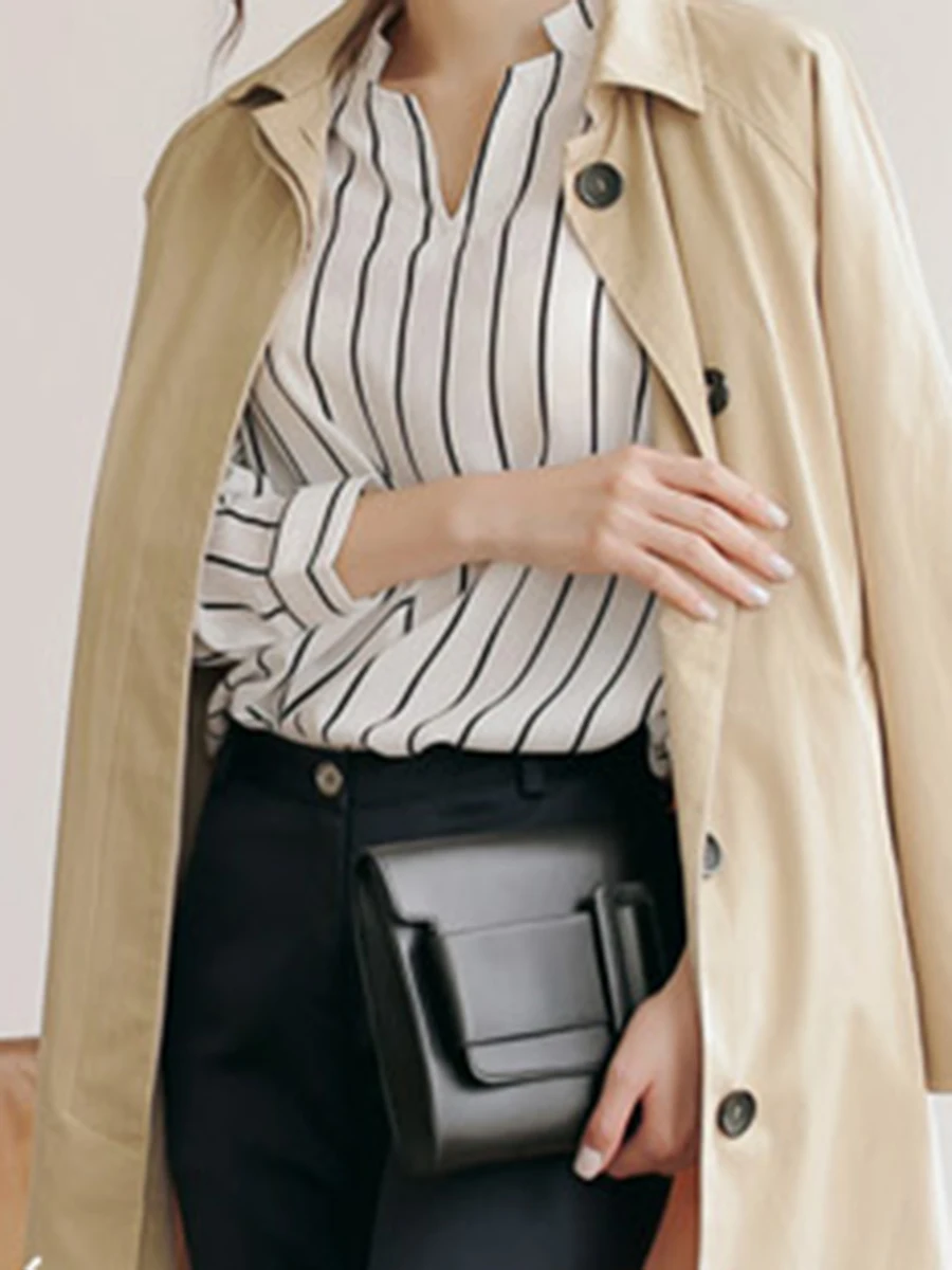 Повседневная рубашка с v образным вырезом и длинным рукавом Офисная Женская