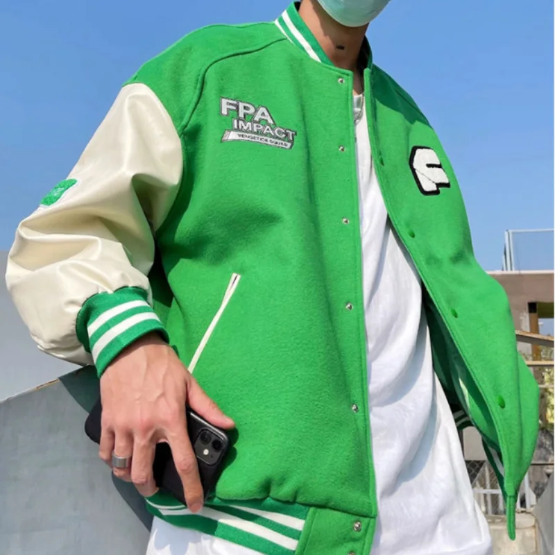 

Европейские и американские ретро куртки с Вышивкой Букв Мужская Уличная модная бейсбольная форма в стиле хип-хоп свободная дикая куртка дл...