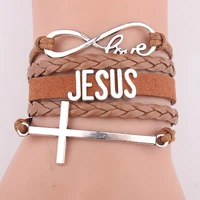 christ letter bracelet charm christian gift jesus wrap bangle leather bracelets bangles for woman and man jewelry