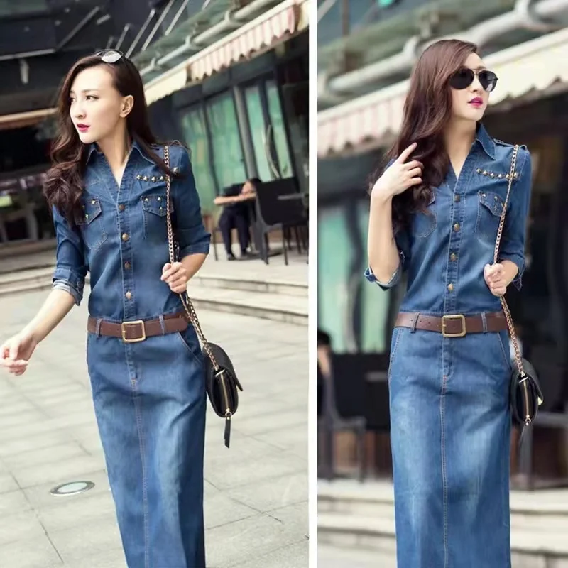 

Spring Women Denim Dresses Korean Style Women Bodycon Jeans Dress Slim Long Sleeve Fashion Dress Vestidos Femme