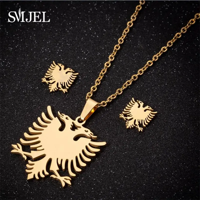 Gold Jewelry Set75 SMJEL перо из нержавеющей стали серьги ювелирные изделия, Золотая цепь наборы женщин bijoux enfant fille Амулет Бусы с орлами оптом - Окраска металла: Gold Jewelry Set75