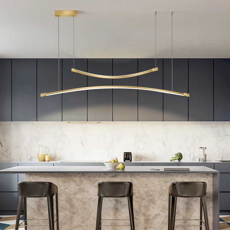 

Modern restaurant chandelier lighting Nordic design gold/black long strip led chandelier kitchen bar office interior lighting