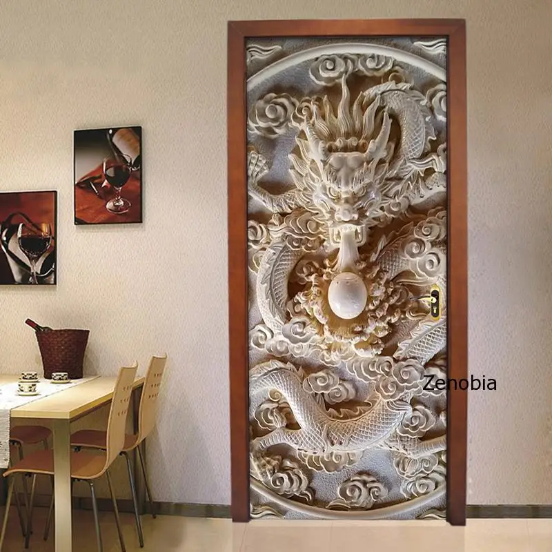 3D рельефные дверные наклейки с нефритом для гостиной спальни ПВХ Самоклеящиеся