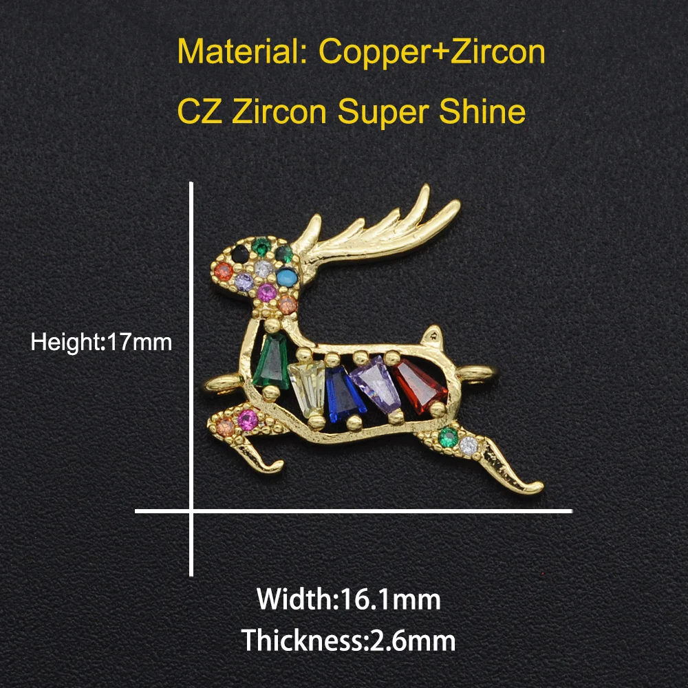 

17x16mm 100% CZ Zircon DIY Jewelry Deer Connectors Charm Wholesale Factory Sale Bracelet Making Connector Jewellery Connector