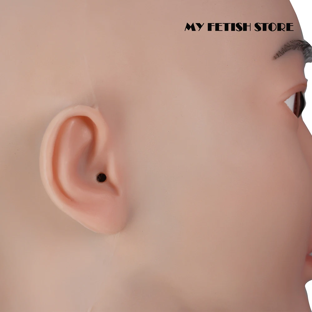 (Christin-1G)Crossdress Full Head Realistic Silicone Girl Female Disguise Party Cosplay Transgender Mask With C Cup Breast Torso
