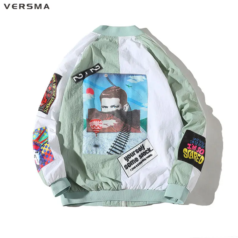 VERSMA корейская Мужская байкерская куртка Harajuku Ulzzang в стиле хип-хоп, осенняя уличная куртка-бомбер, Мужская ветровка, Прямая поставка