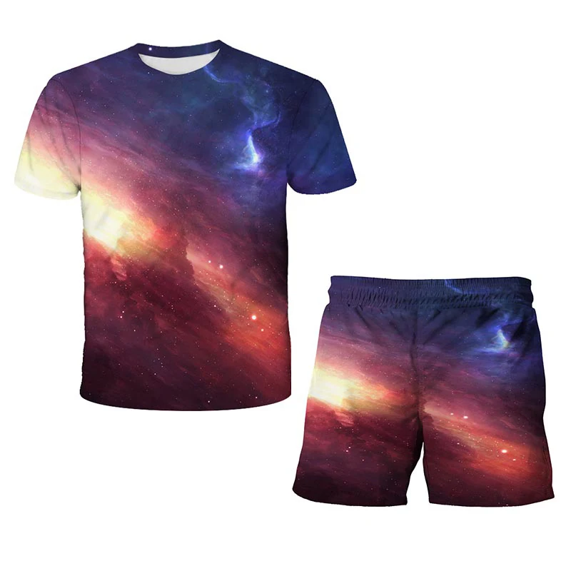 

Boy Clothes Solar System 3D Printing Suit Girl Top + shorts 2-piece Set Toddler Girl Clothes Children's T-shirt Summer T-shirt