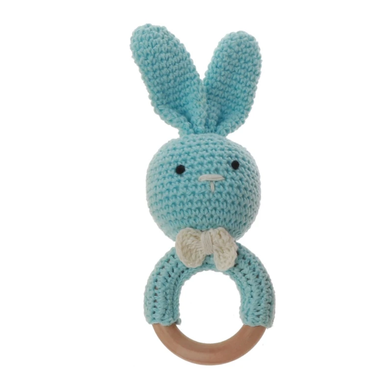 

1PC Baby Rattle Toys Crochet Wooden Teething Ring Baby Teether Cot Hanging Toy 40JC